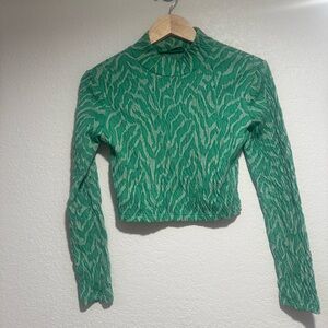 Zara Jacquard Ruched Green Zebra Print Women's Top